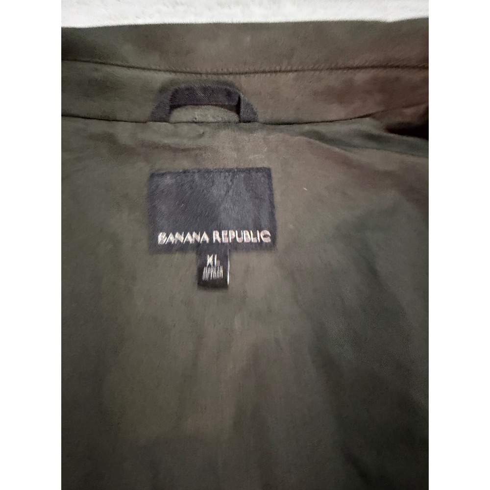 Banana Republic Mens XL Vegan Suede Trucker Jacket Olive Green Full Zip Utility - Picture 6 of 13